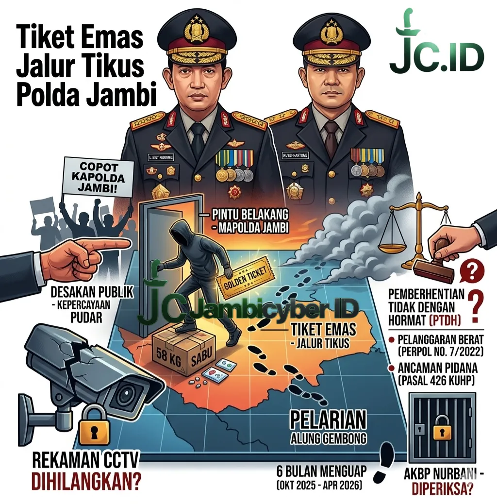 Tiket Emas Jalur Tikus Polda Jambi: Menakar Bau Amis di Balik Pelarian Alung Gembong 58 Kg Sabu